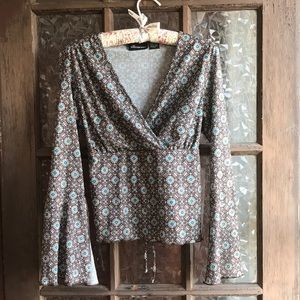 Blue + Brown No Boundaries Faux-Wrap Top